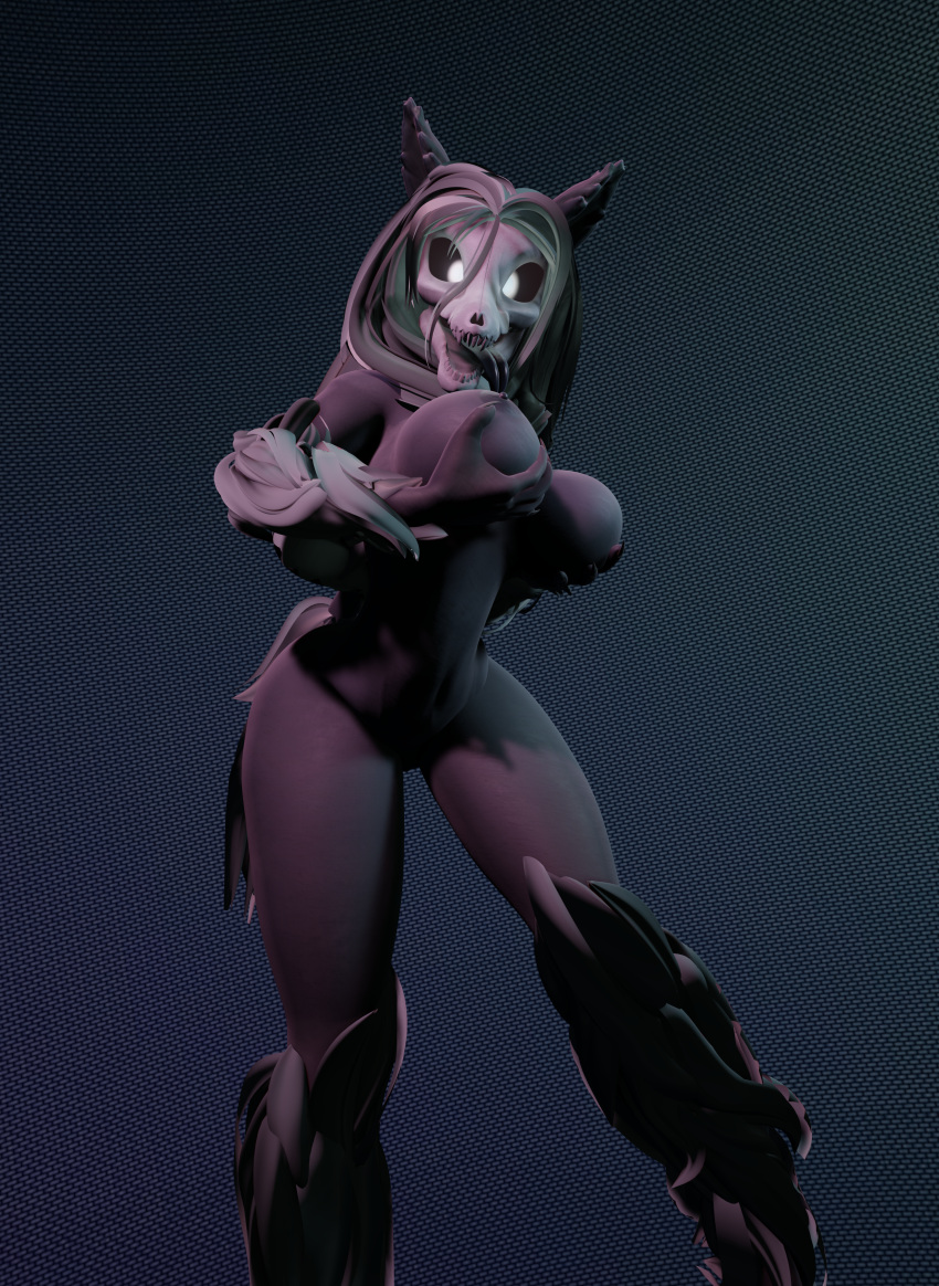 3d 3d_(artwork) absurd_res anthro black_body black_fur blender blender_(software) bone breasts canid catsockjus digital_media_(artwork) female fur glowing glowing_eyes hi_res holding_breast looking_at_viewer mal0 malo mammal monster monster_girl scp-1471 scp-1471-a scp_foundation simple_background skull solo teeth tongue tongue_out white_eyes