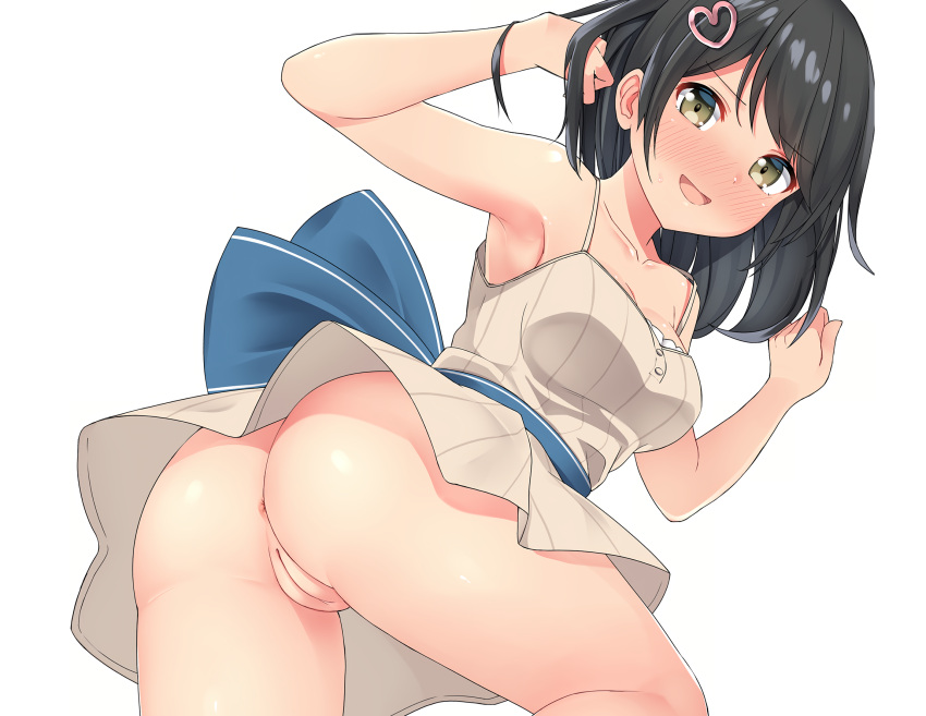 anus ass black_hair dress hormone_koijirou nopan pussy uncensored white