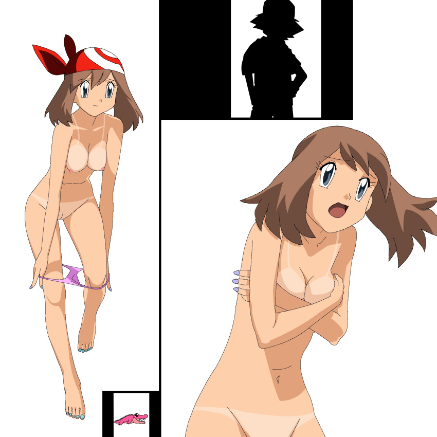 1girls bandana bandana_only brown_hair embarrassed embarrassed_nude_female female human human_only may_(pokemon) nintendo no_bandana pokemon pokemon_(anime) pokemon_rse red_bandana satoshi_(pokemon) short_hair silhouette tagme