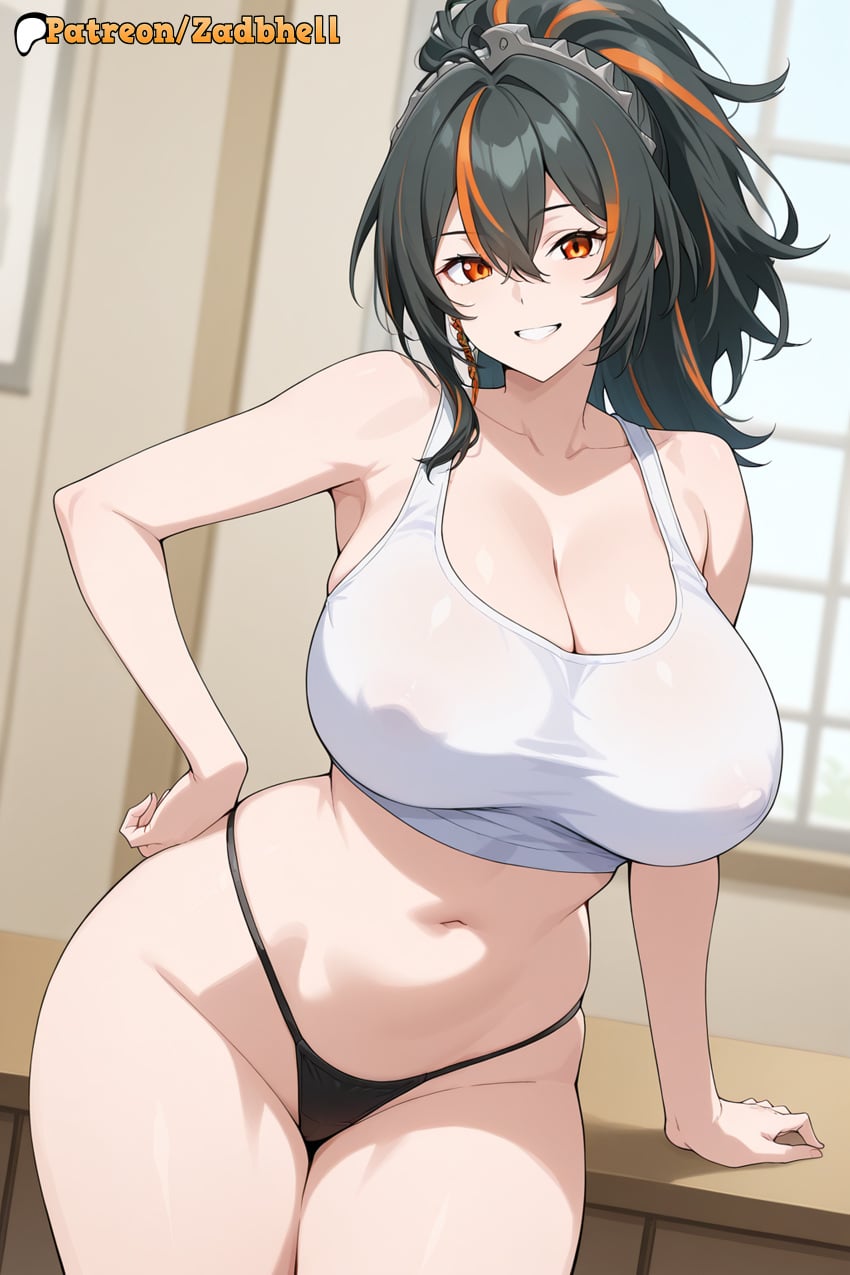 1girls ai_generated ass ass_focus breasts cameltoe curvy curvy_figure female huge_ass huge_breasts light-skinned_female light_skin mature_body pussy steaming_body thick_thighs thighs zadbhell zenless_zone_zero zhu_yuan
