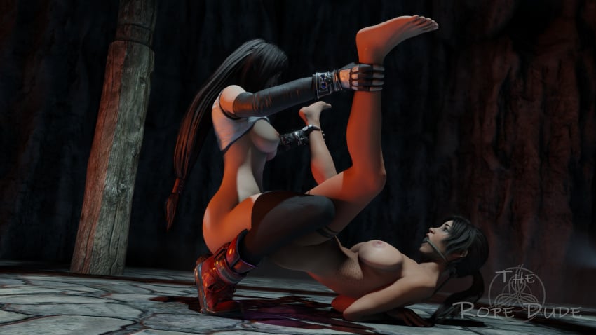 16:9_aspect_ratio 2girls 3d ball_gag barefoot bondage breasts capture captured damsel_in_distress domination feet female female_only femdom final_fantasy final_fantasy_vii final_fantasy_vii_remake gag gagged helpless high_resolution kidnapped lara_croft lara_croft_(survivor) large_breasts multiple_girls nipples rape restrained rope rope_bondage rope_gag sex spread_legs tattoo theropedude tifa_lockhart tomb_raider yuri