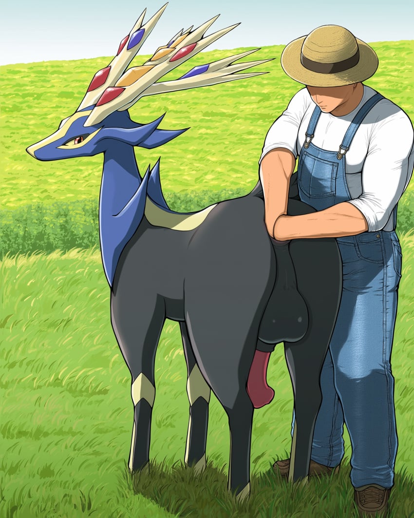 ai_generated anal anal_fisting anal_penetration anal_sex antlers anus balls double_fisting equine_penis faceless_human faceless_male farm farmer feral fisting from_behind furry generation_6_pokemon grass grass_field horsecock human human_on_feral interspecies penis perineum pokemon_(species) pokemon_xy pokephilia rear_view sagging_balls stable_diffusion xerneas