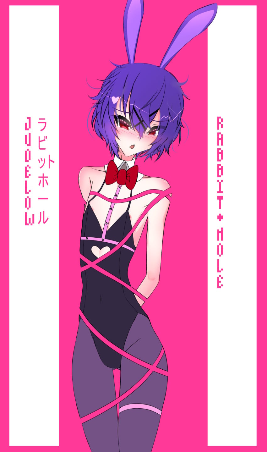 1boy barely_visible_nipples bluesky_link bluesky_username bow bowtie bsky_link bunny_boy bunny_ears bunnysuit crossdressing crossdressing_(mtf) crossdressing_male deviantart_link femboy heart_symbol japanese_text judelow keyhole_clothing lucibaba male_focus mcyt minecraft minecraft_youtubers nipple_slip nipples open_mouth pantyhose pink_and_white pretty_boy purple_hair rabbit_hole_(vocaloid) rabbit_humanoid ribbon_bondage ribbons self_upload strength_smp text thigh_strap twink twitch twitch.tv twitch_streamer vocaloid x_hair_ornament youtube youtuber youtubers