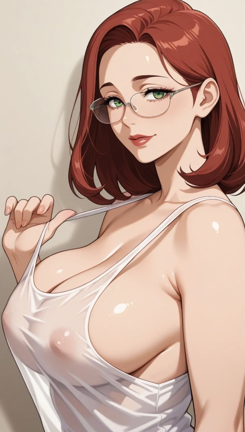 1girls ai_generated breasts cleavage commentary_request curvy curvy_female curvy_figure female female_focus glasses green_eyes indoors large_breasts lia_the_busty_redhead light-skinned_female light_skin looking_at_viewer mature mature_female mature_woman medium_hair milf mommy nipples nipples_visible_through_clothing original original_character pov red_hair red_lips red_lipstick seductive seductive_look seductive_pose seductive_smile see-through self_upload sideboob smile smile_at_viewer strap_pull tagme tank_top teasing teasing_viewer thick_thighs thighs topwear upper_body upper_body_focus voluptuous woman