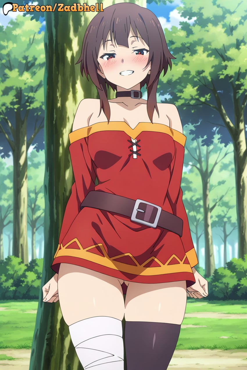 1girls ai_generated ass ass_focus breasts brown_hair curvy curvy_figure female huge_ass huge_breasts kono_subarashii_sekai_ni_shukufuku_wo! light-skinned_female light_skin mature_body megumin pussy short_hair smile steaming_body thick_thighs thighs zadbhell