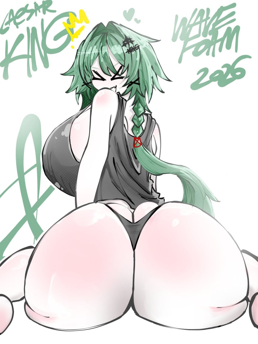 1girl ass big_ass boobs braided_hair breasts caesar_king green_hair wavefoam zenless_zone_zero