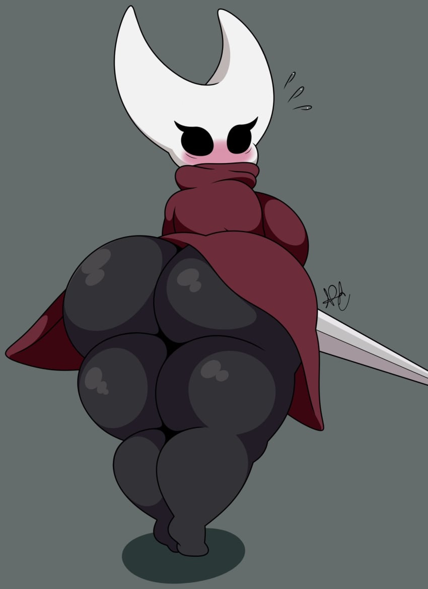 1girls absurd_res anthro ass ass_focus big_ass big_breasts breasts cape cloak fecharis feet female female_focus female_only hi_res hollow_knight horn hornet_(hollow_knight) huge_ass looking_at_viewer nr_ac red_cape robe shadow shocked simple_background standing surprised team_cherry thick_thighs video_games