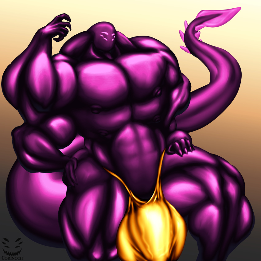 1boy 4_arms 6_eyes anthro balls bara big_balls big_bulge big_muscles big_penis bulge clothing corinoch corinoch_(artist) flexing gay genitals glistening glistening_body gold_underwear goo_creature hi_res huge_balls huge_bulge huge_cock huge_muscles humanoid hyper hyper_balls hyper_bulge hyper_genitalia hyper_muscles hyper_penis male monster multi_arm multi_eye multi_limb multi_pec muscle muscles muscular muscular_male nipples penis pose presenting purple_body solo spade_tail speedo swimwear yaoi