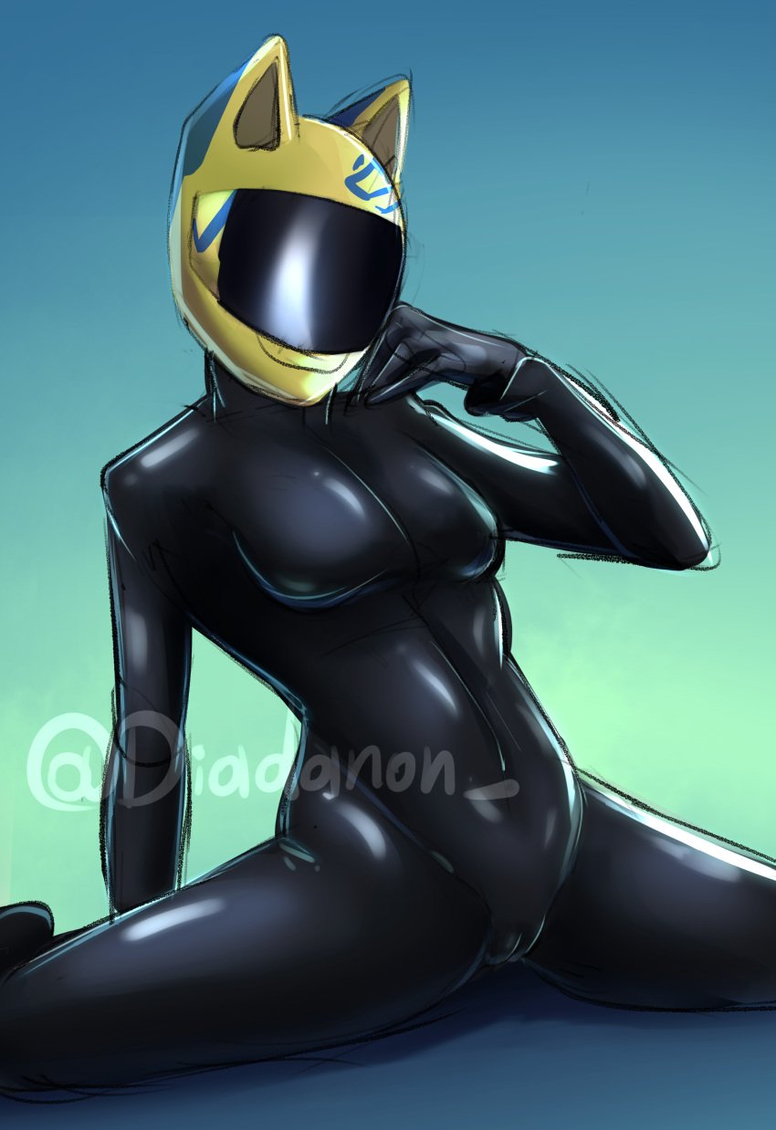 1girls celty_sturluson diadanon female female_only helmet latex latex_suit pinup pinup_pose skin_tight skin_tight_suit