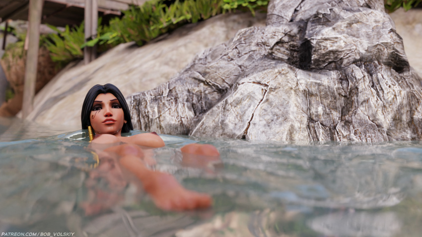 3d 3d_(artwork) bobvolskiy breasts lake nude nude_female overwatch pharah river spring water