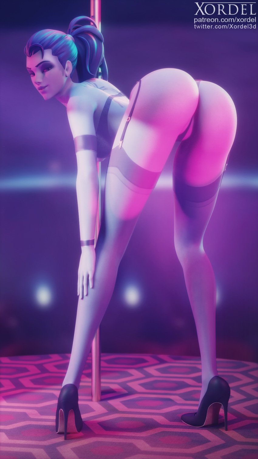 1girls 3d 3d_(artwork) amelie_lacroix ass blender blizzard_entertainment female female_only huge_ass looking_at_viewer looking_back overwatch pole stripper_pole widowmaker xordel