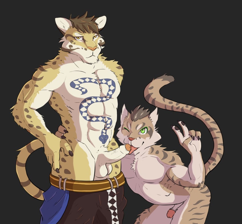 2boys abs anthro biped bottomwear claws clothing clouded_leopard duo ekayas erection felid feline fellatio foreskin fur gay genitals hi_res humanoid_genitalia leopard_cat licking likulau looking_at_viewer male male/male male_only mammal multicolored_body muscular nekojishi nude one_eye_closed oral pantherine pecs penile penis prionailurus sex shorts shu-chi simple_background studio_klondike tattoo tongue tongue_out uncut vein veiny_penis video_games visual_novel wink yaoi