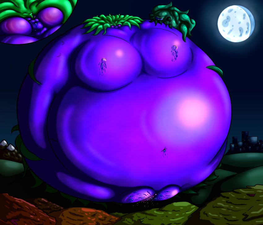 ambiguous_form aries_passadar belly berry_juice big_belly big_breasts big_clitoris blueberry_inflation blush breast_expansion breasts canid canine canis cheek_bulge city clitoris expansion female food forest fruit genitals grass green_hair hair hi_res huge_breasts huge_clitoris hyper hyper_belly hyper_breasts immobile inflation juice_(disambiguation) magic mammal moon mountain night nipples overweight overweight_female penetration plant plump_labia pussy sky solo spherical_inflation sunken_head sunken_limbs tentacle the_dark_berry_grove tree unknown_artist vines wolf