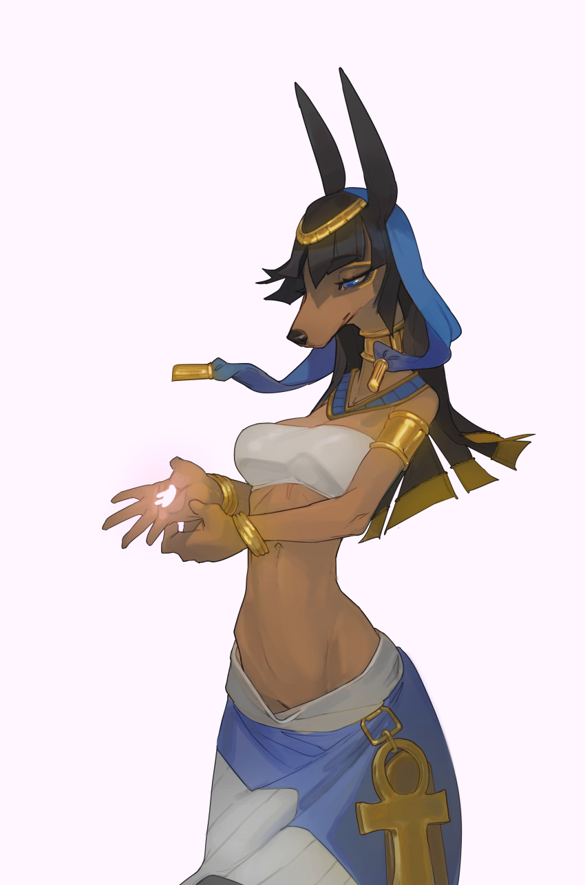 1girls 2020 absurd_res anbs-02 anthro anubian_jackal anubis armband bandeau black_hair blue_eyes blue_hair breasts brown_fur canid canine canis clothed clothing deity dress egyptian egyptian_clothing egyptian_headdress egyptian_mythology eyelashes female genitals hair hi_res jackal jewelry lost-paw makeup mammal middle_eastern_mythology midriff mythology navel necklace portrait pussy simple_background solo three-quarter_portrait topwear wristband zenonzard