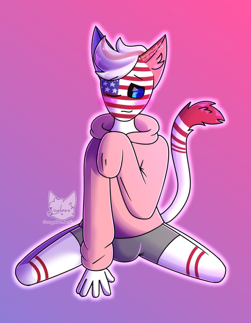 1boy cat_ears cat_tail countryhumans femboy femboy_cat hoodie male male_only sapphire_wolf solo united_states_of_america_(countryhumans)