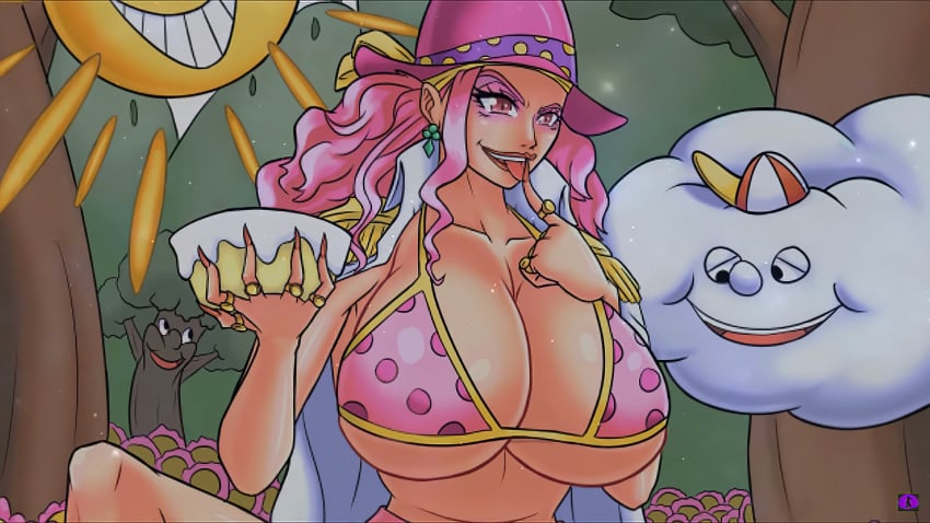 1girls aged_down big_mom bikini charlotte_linlin fanatic-comics female female_only homie_(one_piece) huge_breasts milf one_piece pink_hair prometheus_(one_piece) soru_soru_no_mi tagme young_big_mom zeus_(one_piece)