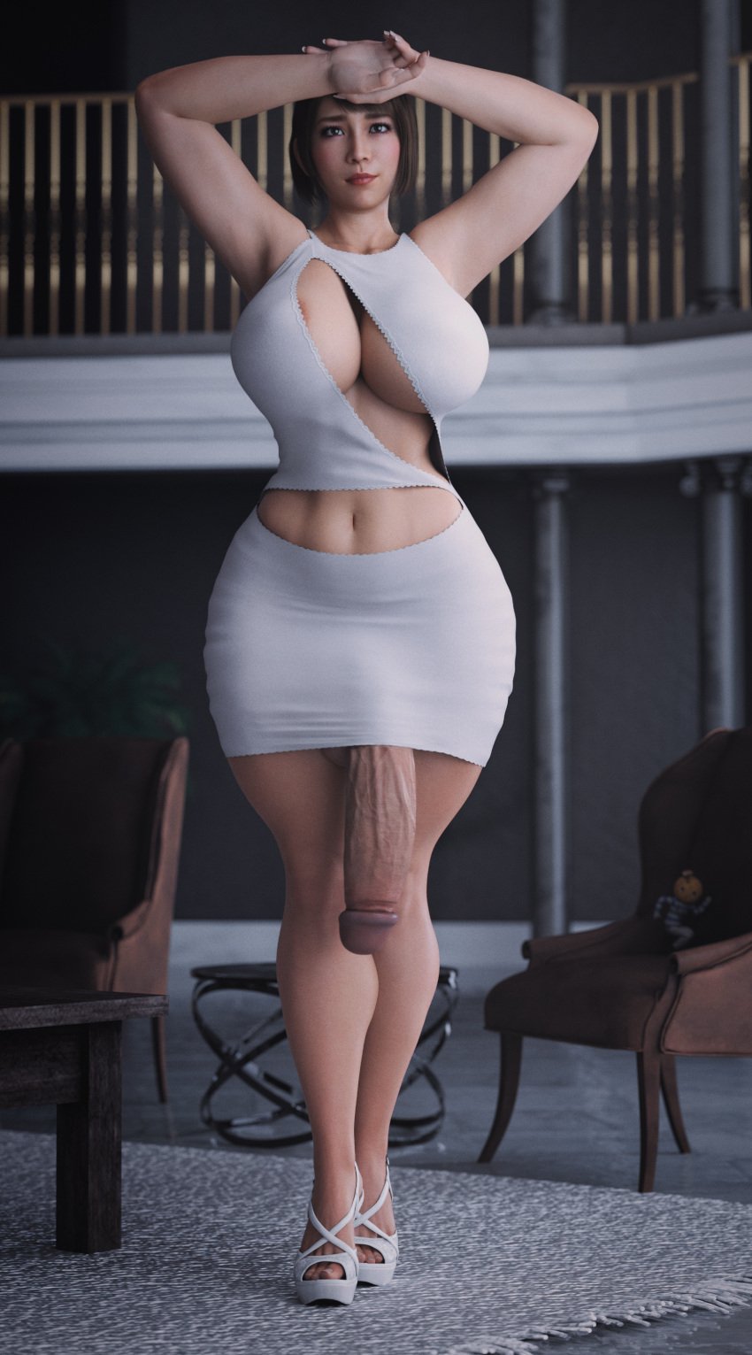 1futa 3d areolae breasts futa_only futanari huge_breasts huge_cock ineffective_clothing looking_at_viewer mostly_nude nipples ono_michio penis ryuu_ga_gotoku saeko_mukouda solo stevencarson thick_thighs wide_hips