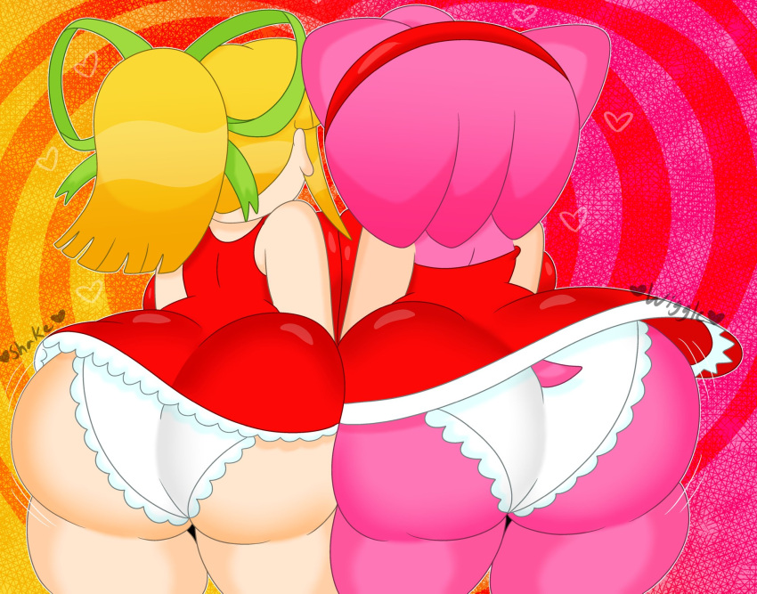 2021 2girls 3barts amy_rose ass ass_to_ass big_ass big_breasts blonde_hair bumping_asses bumping_butts capcom clothed crossover cute female furry gynoid hedgehog huge_butt mega_man mega_man(classic) mobian_(species) mobian_hedgehog panties pantyshot pink_fur presenting presenting_hindquarters robot robot_girl roll sega shaking_ass shaking_butt sonic_(series) tagme underwear upskirt white_panties