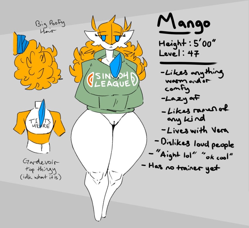 1girls big_ass big_breasts character_sheet cute female female_gardevoir gardevoir mango_(shewiff) mob_face no_pants orange_hair original_character pokémon_(species) pokemon pokemon_(species) pokemon_rse pussy shewiff source_request sweater tagme thick_thighs