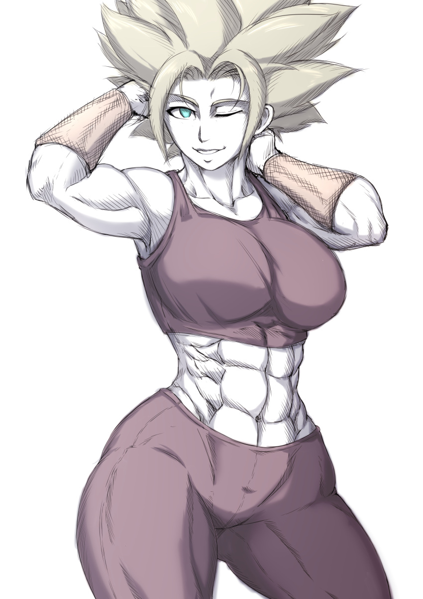 1girls abdomen abs big_breasts breasts closed_eye clothed dno dragon_ball dragon_ball_super earrings female fusion green_eyes green_hair hand_on_head kefla legendary_super_saiyan light-skinned_female light_skin muscles muscular muscular_arms muscular_female muscular_legs muscular_thighs potara_earrings saiyan short_hair smile spiky_hair super_saiyan tight_clothing