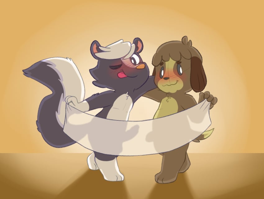 animal_crossing canid canine canis censored digby_(animal_crossing) discord_(app) domestic_dog gay kicks_(animal_crossing) male male_only mammal mephitid nintendo nude shadow_play skunk unboxyguy video_games