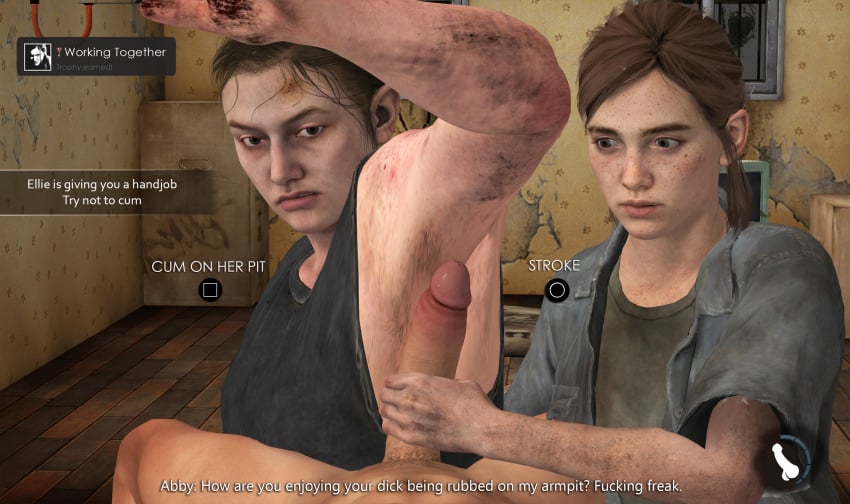 1boy 2girls 3d abigail_anderson achievement_unlocked armpit_sex ellie_(the_last_of_us) ellie_williams handjob naughty_dog the_last_of_us the_last_of_us_2 trophy trophy_unlocked yourenotsam