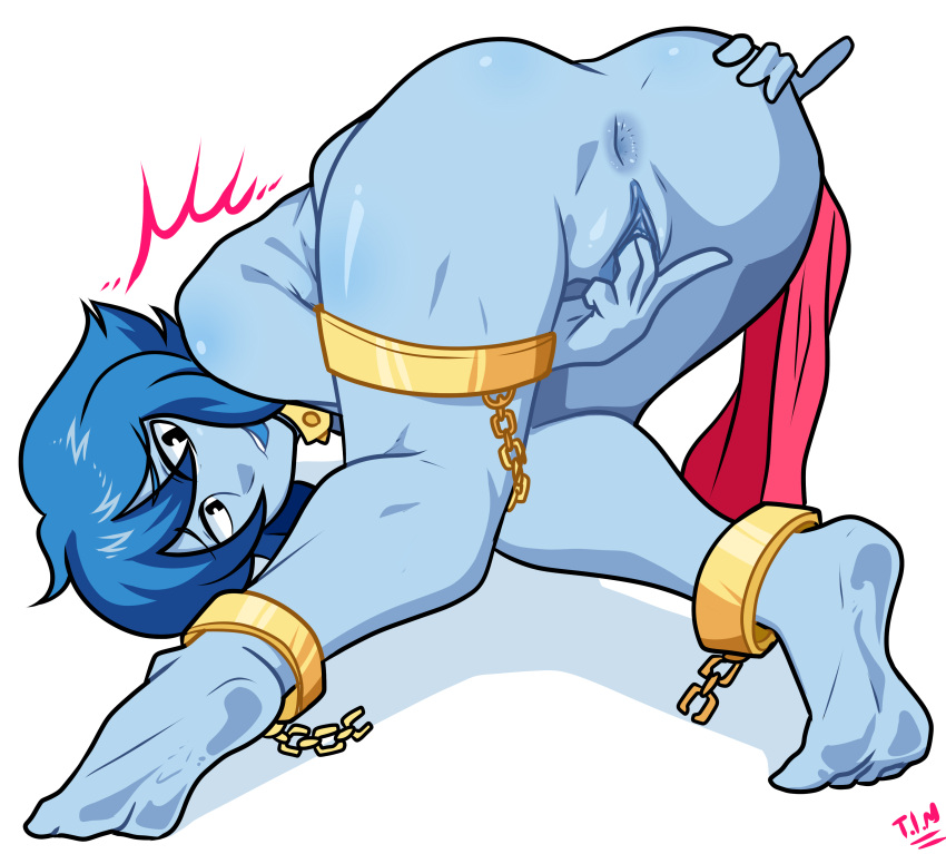 1girls 2021 alien_girl anus artist_signature ass blue_hair blue_skin cartoon_network feet female female_only femsub fingering fingering_pussy fingering_self gem_(species) gold_(metal) happy_female happy_sub hi_res horny_female lapis_lazuli_(steven_universe) manacles masturbation naked nude shackles short_hair slave_leia_(cosplay) steven_universe theironmountain white_background willing_sub