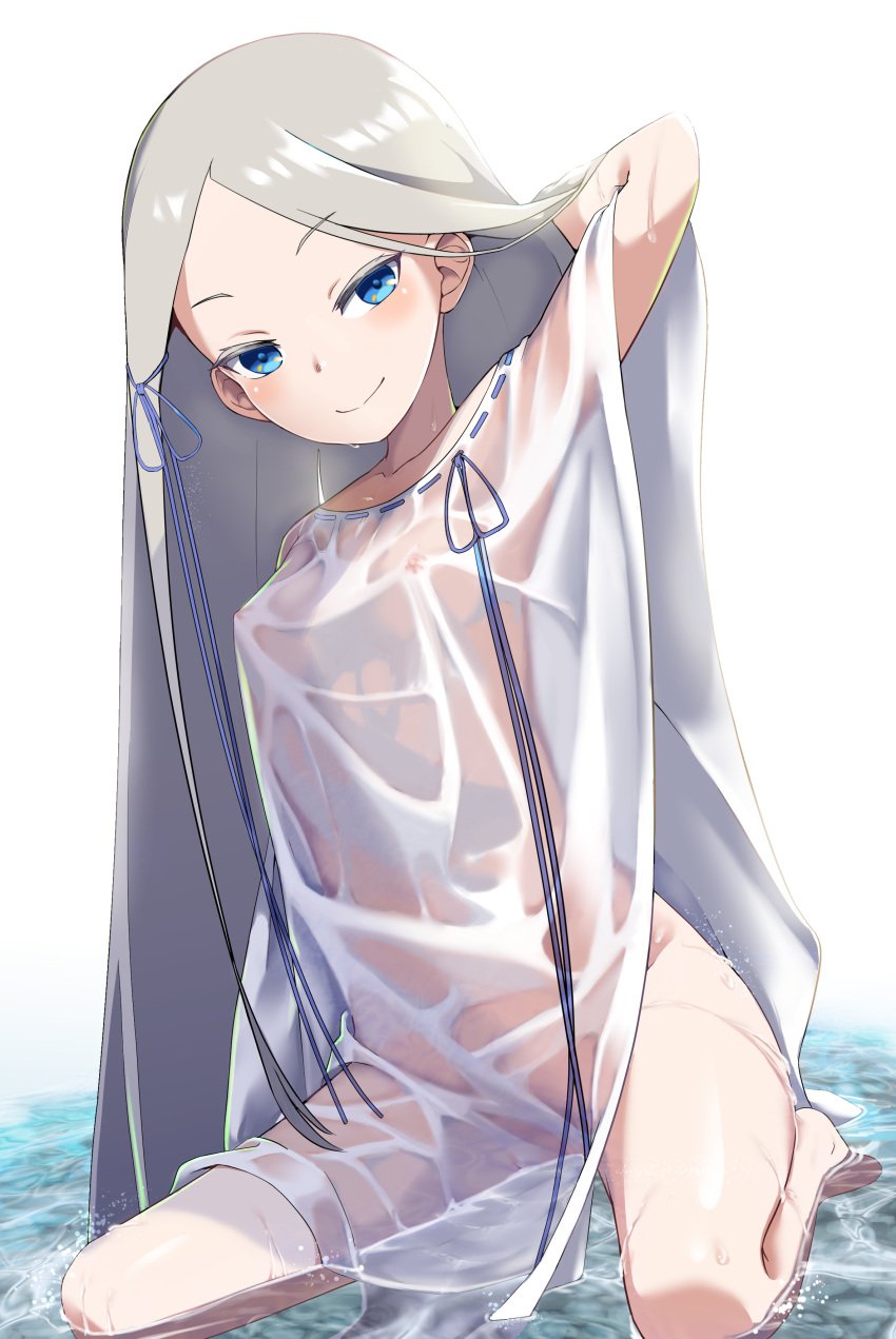 areolae blue_eyes breasts erect_nipples erect_nipples_under_clothes female female_only female_solo hair_ornament hair_ribbon haret46 high_resolution long_hair looking_at_viewer nipples pandora_(re:zero) partially_submerged platinum_blonde_hair re:zero_kara_hajimeru_isekai_seikatsu ribbon see-through small_breasts solo very_high_resolution very_long_hair wet wet_clothes