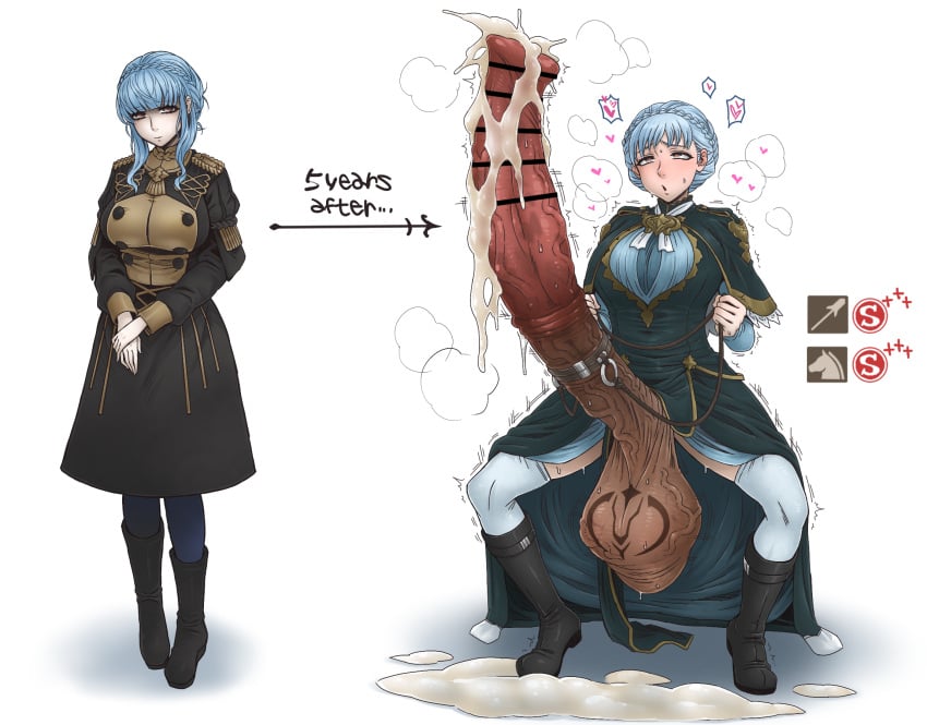 1futa 1girls ball_skin ball_tattoo big_penis big_testicles blue_hair cock_leash collar collar_on_penis corruption crest_(fe3h) cum cum_on_ground excessive_scrotal_skin fire_emblem fire_emblem:_three_houses flared_penis fully_clothed futa_only futanari futanari_transformation heart horse_penis horsecock horsecock_futanari huge_cock huge_testicles hyper hyper_penis hyper_testicles large_penis large_testicles leash marianne_von_edmund monster_cock mostly_clothed nintendo panting penis rolling_eyes skirt solo squatting standing steam tattoo testicles_clench time_lapse tobato_the_dog twitch_lines white_background