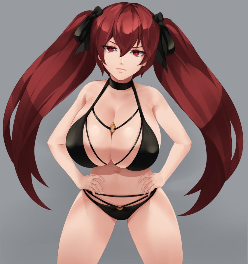 1girls alternate_breast_size alternate_costume big_breasts bikini black_bikini breasts busty cleavage female female_only fire_emblem fire_emblem_fates hands_on_hips huge_breasts large_breasts nintendo pockyland red_hair selena_(fire_emblem_fates) severa_(fire_emblem) solo solo_female swimsuit twintails