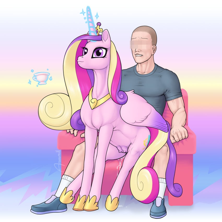 2021 alicorn arareroll bobby_hill bodily_fluids clothing crotchboobs cutie_mark digital_media_(artwork) duo equid equine eyelashes eyes female female_on_human feral fingers footwear friendship_is_magic genital_fluids hasbro hi_res horn human human_on_feral interspecies male male/female male_on_feral mammal my_little_pony non-human_areolae princess_cadance_(mlp) shoes sitting socks wings zoophilia