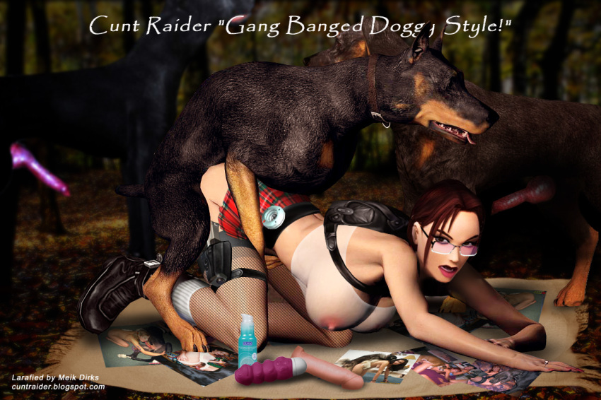 3d canine doberman dog female fishnets human interspecies lara_croft lara_croft_(classic) male meik_dirks no_panties pictures pornography see-through sheer skirt stockings straight tomb_raider zoophilia