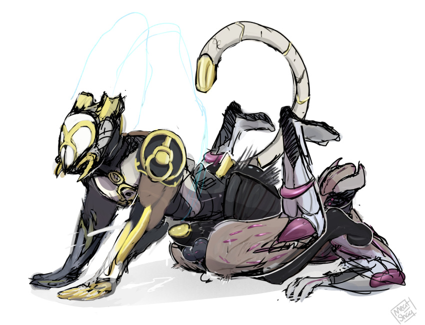 alien ass bodily_fluids cum duo erection gay genital_fluids genitals highres hot_dogging humanoid male male/male male_only meatshaq nidus_(warframe) penis primate primate_humanoid tenno testicles warframe wukong_(warframe) yaoi