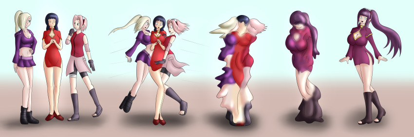 3girls cleavage doodledowd female female_only fusion hyuuga_hinata ino_yamanaka merging multiple_girls naruto sakura_haruno shounen_jump tagme transformation