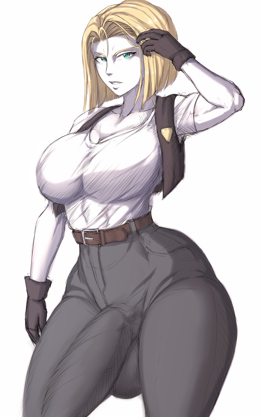 1futa android_18 balls big_balls big_breasts big_penis blonde_hair breasts bulge bulge_down_leg clothed clothing dno dragon_ball dragon_ball_super dragon_ball_z erection_under_clothes fully_clothed futa_only futanari high_waisted_pants huge_cock human jeans muscles muscular muscular_arms muscular_female pale_skin penis penis_to_the_knees solo standing thick_thighs tight_clothing wide_hips