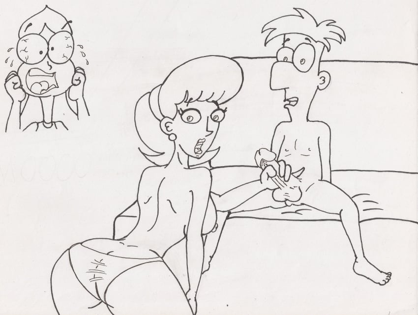 candace_flynn disney female ferb_fletcher handjob incest linda_flynn-fletcher monochrome nipples panties penis phineas_and_ferb testicles