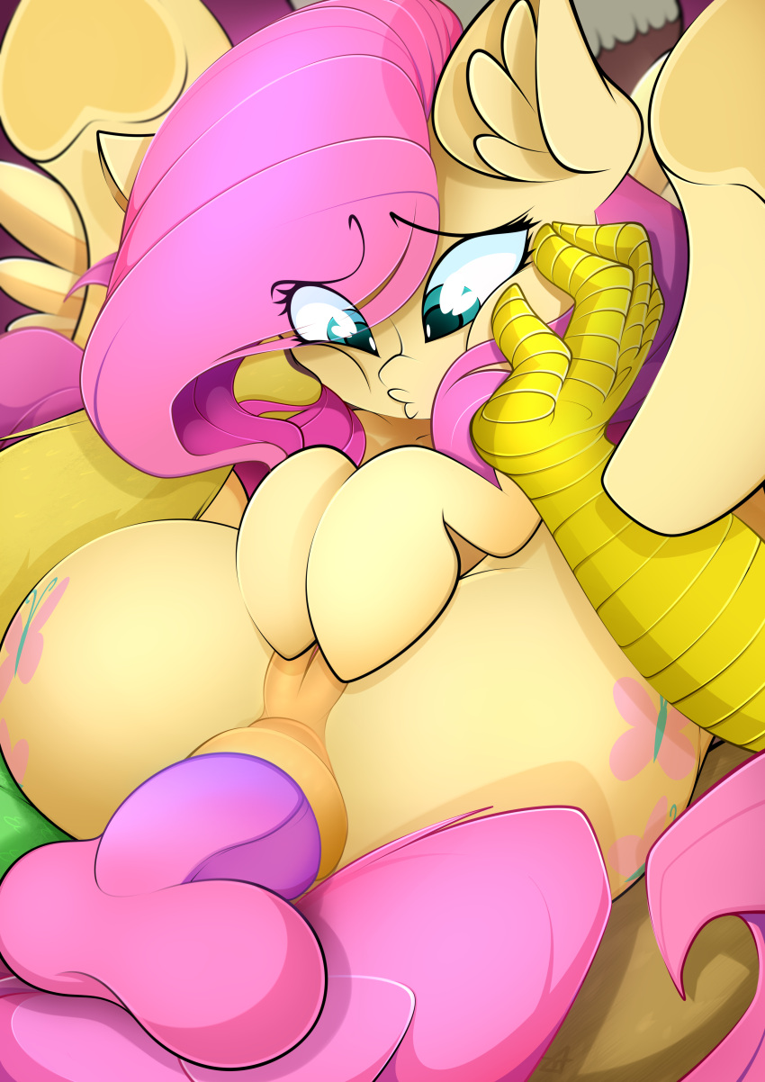 absurd_res ahekao anal anal_sex anus chimera discord_(mlp) draconequus equid equine female fluttercord fluttershy_(mlp) friendship_is_magic full_nelson genitals hasbro hi_res male male/female mammal my_little_pony pegasus penetration puffy_anus pussy straight_hair wings