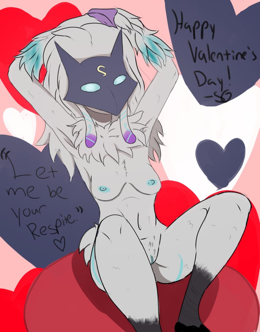 armpits arms_up ass floppy_ears fur furry hooves kindred lamb_(league_of_legends) league_of_legends masked nipples pussy scribblygumbo small_breasts valentine's_day