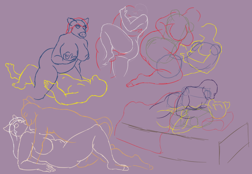 all_fours anthro bed breasts cloven_hooves cowgirl_position cuddling domestic_pig female furniture genitals gentlemandemon hi_res hooves kissing lying male male/female mammal murid murine on_back on_bottom on_top penetration penis rat rodent romantic_couple sex simple_background sketch smile suid suina sus_(pig) vaginal_penetration vaginal_penetration