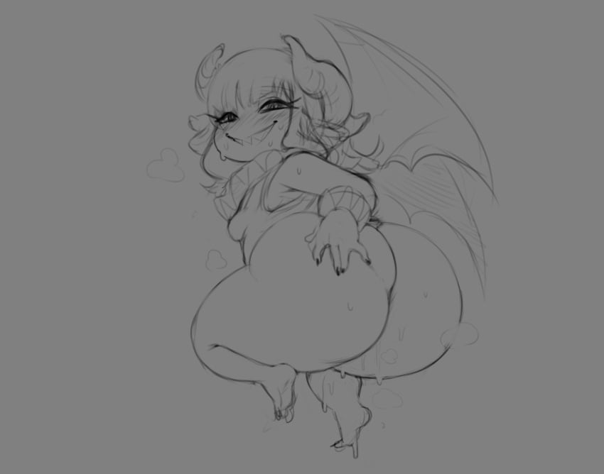 4_horns demon demon_girl demon_horns demon_wings dripping flying forastero horns horny huge_ass huge_butt imp monochrome original_character shackle shackles shortstack small_breasts sweat sweaty sweaty_ass sweaty_butt wings