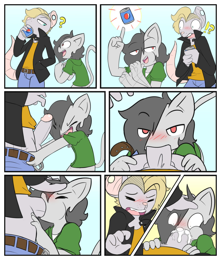 2boys blowjob cain_(neko3240) cat_ears cat_tail catboy clothed clothing comic cum cum_in_mouth cum_inside fellatio fur furry furry_only gay gray_fur gray_hair neko3240 oral oral_sex red_eyes yaoi