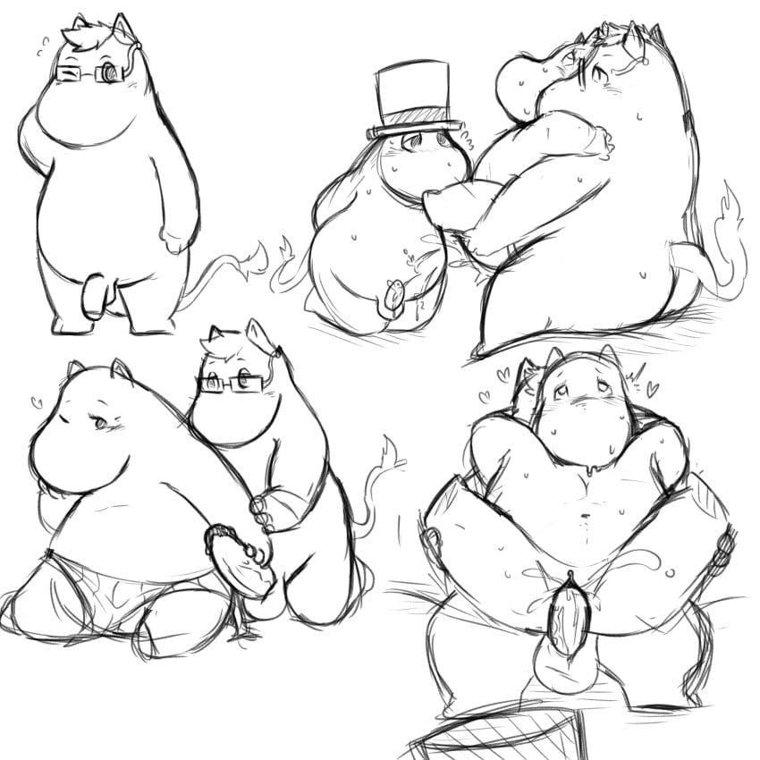 2021 96panda anthro balls blush bodily_fluids clothing cum ejaculation erection eyewear female flaccid genital_fluids genitals glasses hat headgear headwear heart hi_res kemono male male/female moomin moominmamma moominpappa overweight overweight_male penis sex sitting sketch sweat the_moomins