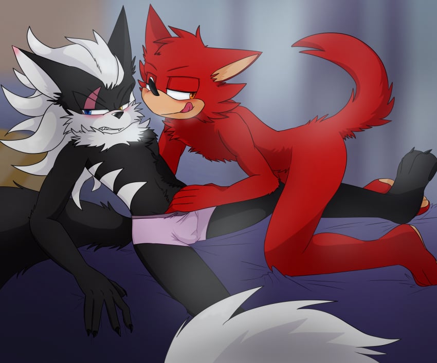 2boys 5_fingers absurd_res anthro canid canine canis duo fangs forced gadget_the_wolf gay gritted_teeth heterochromia hi_res infinite_(sonic) jackal licking_lips looking_away male male/male mammal partially_clothed paw_feet paws sharp_teeth skinny sonic_(series) sonic_forces sonic_the_hedgehog_(series) tail teeth tongue tongue_out underwear wolf yaoi