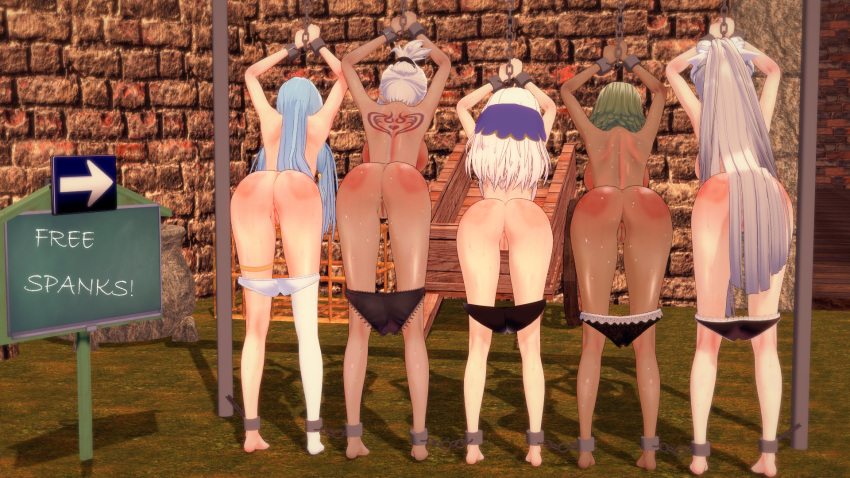 3d arms_above_head ass aversa_(fire_emblem) azura_(fire_emblem) bondage defeated eir_(fire_emblem) embarrassed embarrassed_nude_female exhibitionism exposed exposed_ass exposed_pussy female female_only femsub fire_emblem fire_emblem:_three_houses fire_emblem_awakening fire_emblem_fates fire_emblem_heroes humiliation laegjarn_(fire_emblem) lysithea_von_ordelia multiple_girls multiple_subs nintendo nude nude_female public_humiliation public_nudity punishment punishment_spanking pussy spank_marks spanking yumi_(artist)