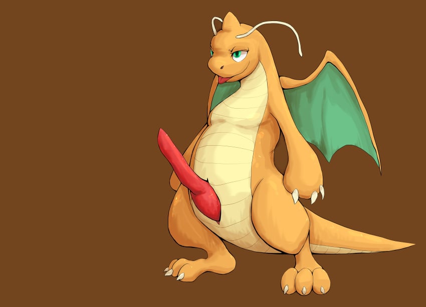 absurd_res dragon dragonite genitals hi_res male male_only nintendo penis pokémon_(species) pokemon pokemon_(species) red_penis simple_background solo solo_focus sousaku_san video_games