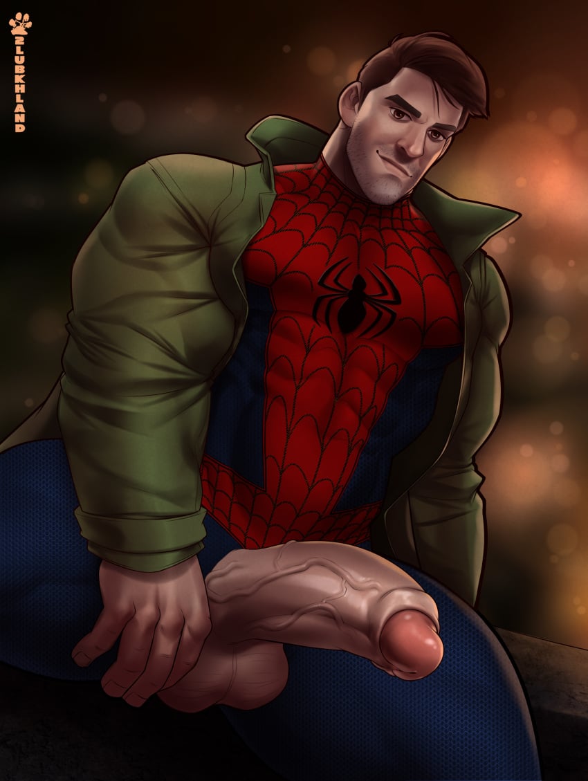 1boy 2lubkhland abs biceps clothed exposed exposed_penis gay huge_cock hyper_penis male male_only marvel muscular muscular_male pecs penis penis_out peter_b_parker solo spider-man spider-man:_into_the_spider-verse spider-man_(series) stubble testicles thick_thighs uncut yaoi