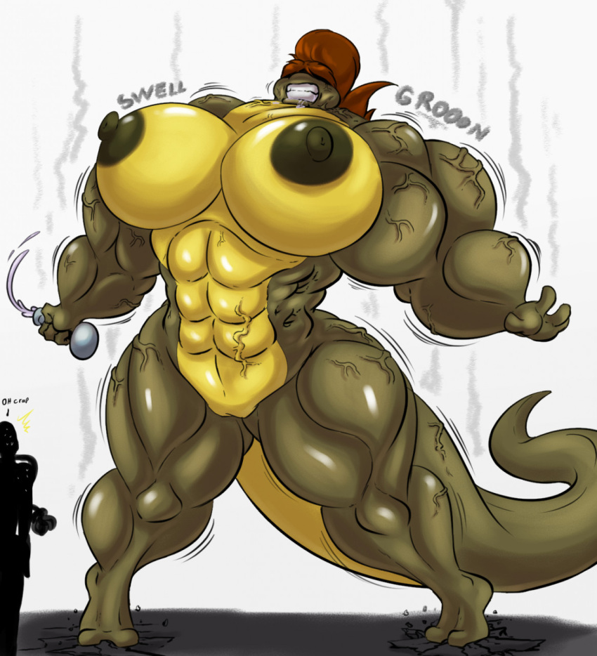 anthro big_breasts breasts buff female hair huge_breasts hyper hyper_breasts hyper_muscles larger_female mona_lisa_(tmnt) muscular muscular_female nipples salamander shinysteel size_difference thick_thighs thighs