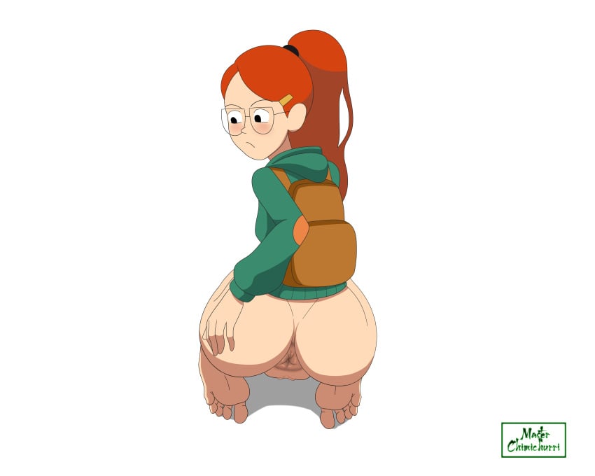 1girls anus ass asshole backpack bag blush bottomless cartoon_network embarrassed feet female female_focus female_only glasses hbo_max human infinity_train kneeling light-skinned_female light_skin master_chimichurri no_pants no_shoes no_socks no_underwear orange_hair pantless pantsless ponytail red_hair squatting sweater triangular_anus tulip_olsen white_background