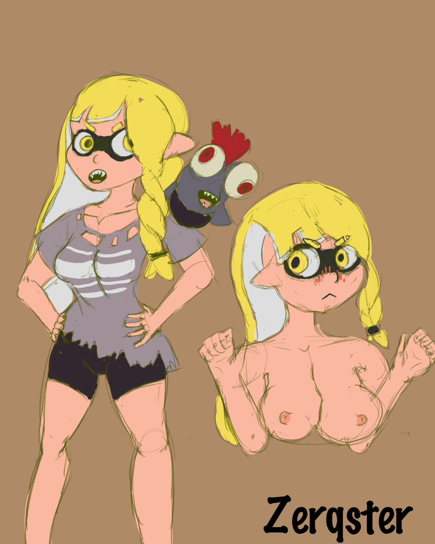 1girls animal_humanoid anthro blonde_hair breasts cephalopod cephalopod_humanoid female female_focus humanoid inkling inkling_girl little_buddy_(splatoon_3) mask_(marking) new_agent_3_(splatoon) nintendo nipples pointy_ears salmonid salmonid_(splatoon) sketch smooth_skin splatoon splatoon_3 squid tentacle tentacle_hair veronika_(splatoon) yellow_hair zerqster