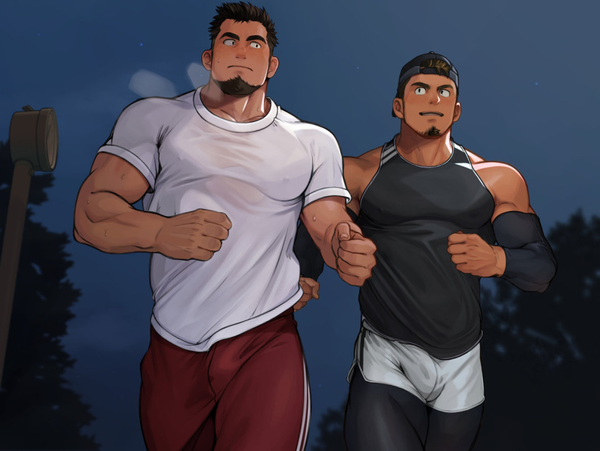 2boys athletic athletic_male bara biceps big_balls big_butt big_muscles big_penis bodybuilder bulge calves clothed daddy dilf flaccid gay hunk icebanon jock male male/male male_only manly muscles outside pecs tarutoru thick_cum thick_legs thick_penis thick_thighs yaoi